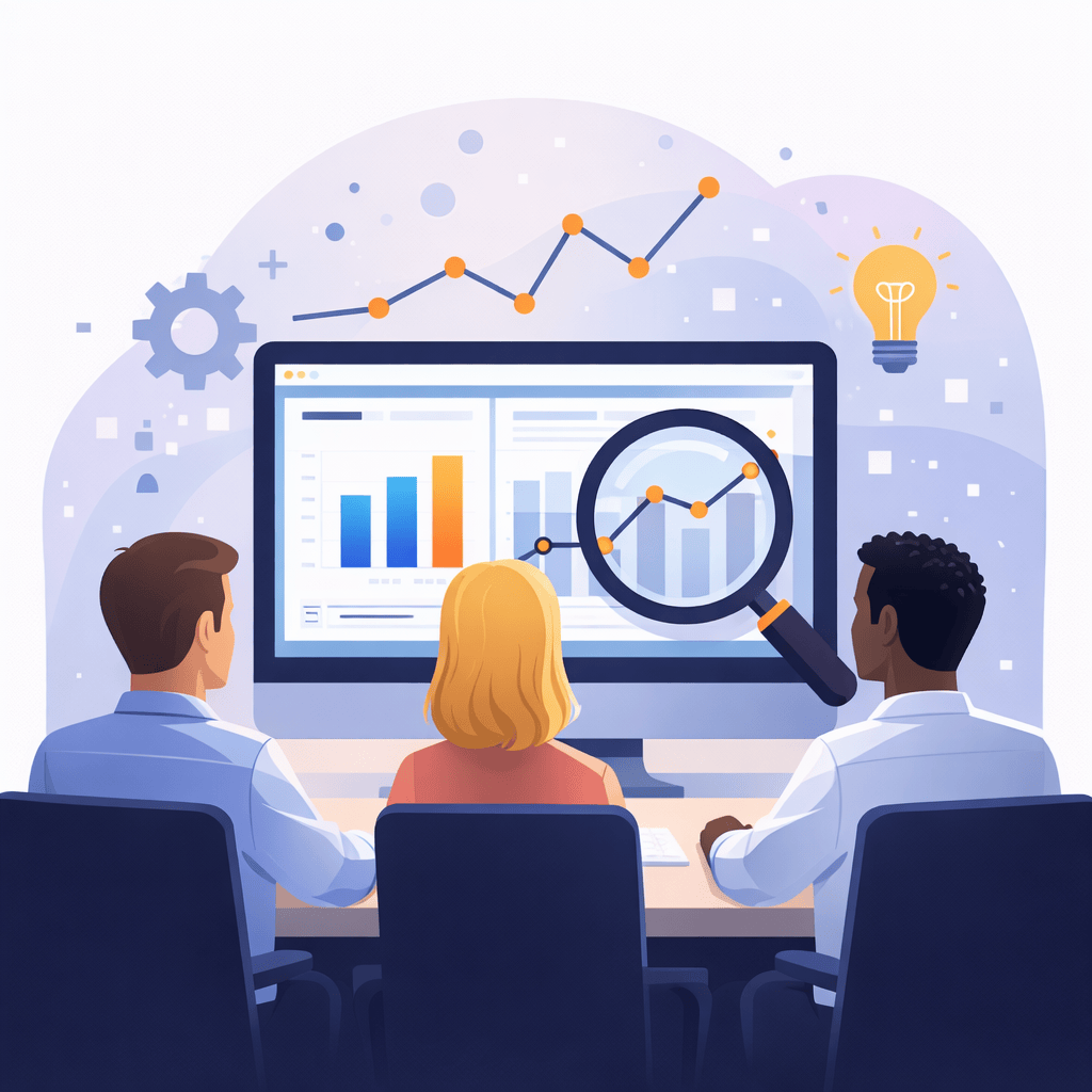 Business analytics dashboard with data visualization, performance charts, and team insights